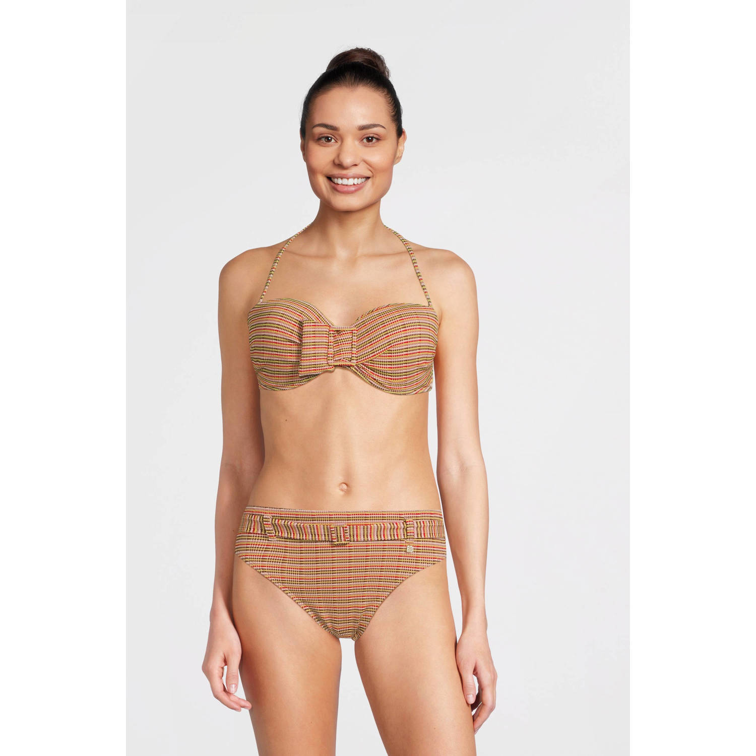 Beachlife high waist bikinibroekje met textuur roze rood bruin