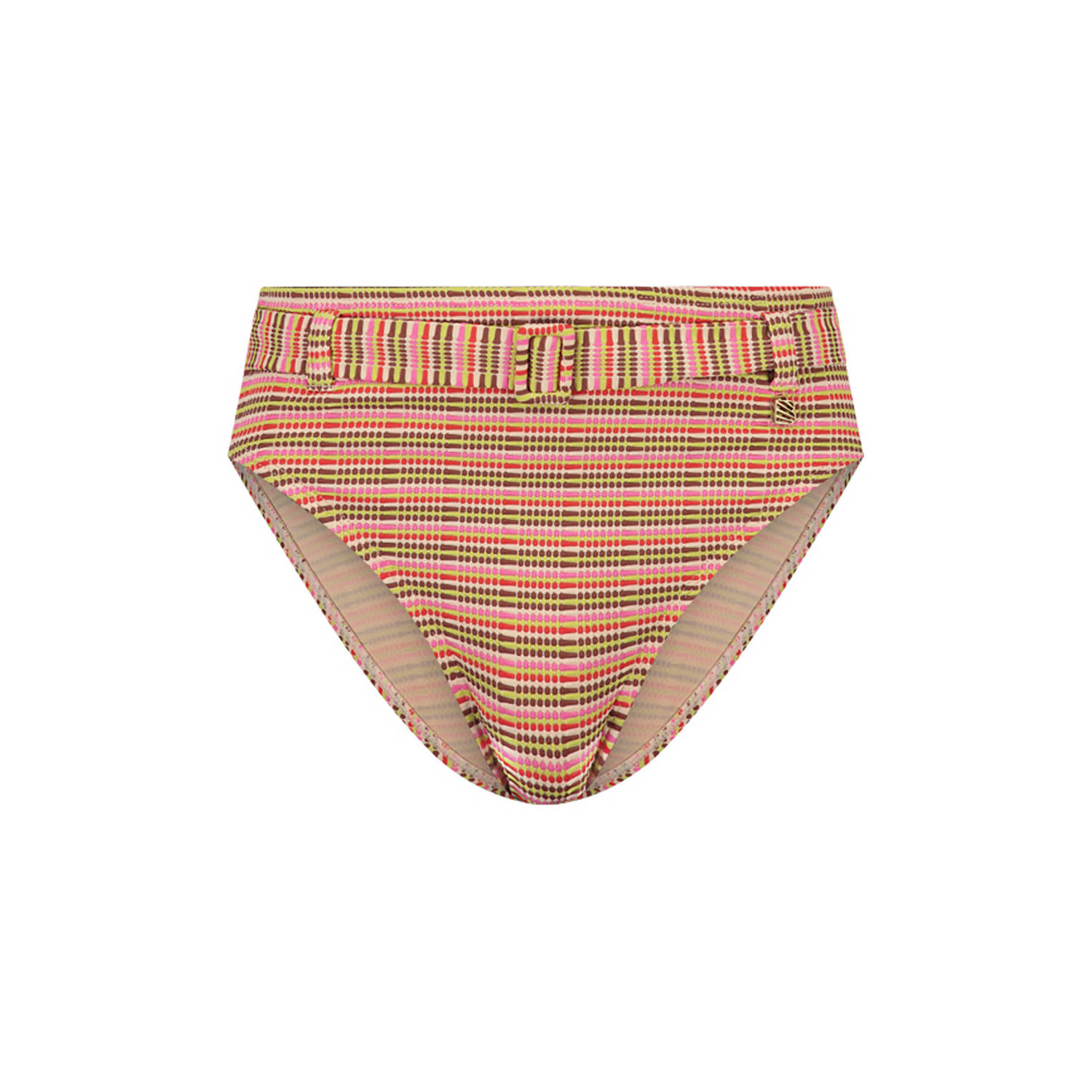 Beachlife high waist bikinibroekje met textuur roze rood bruin