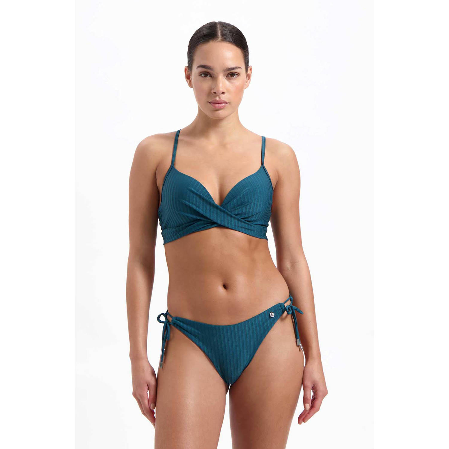 Beachlife voorgevormde beugel bikinitop met ribstructuur petrol