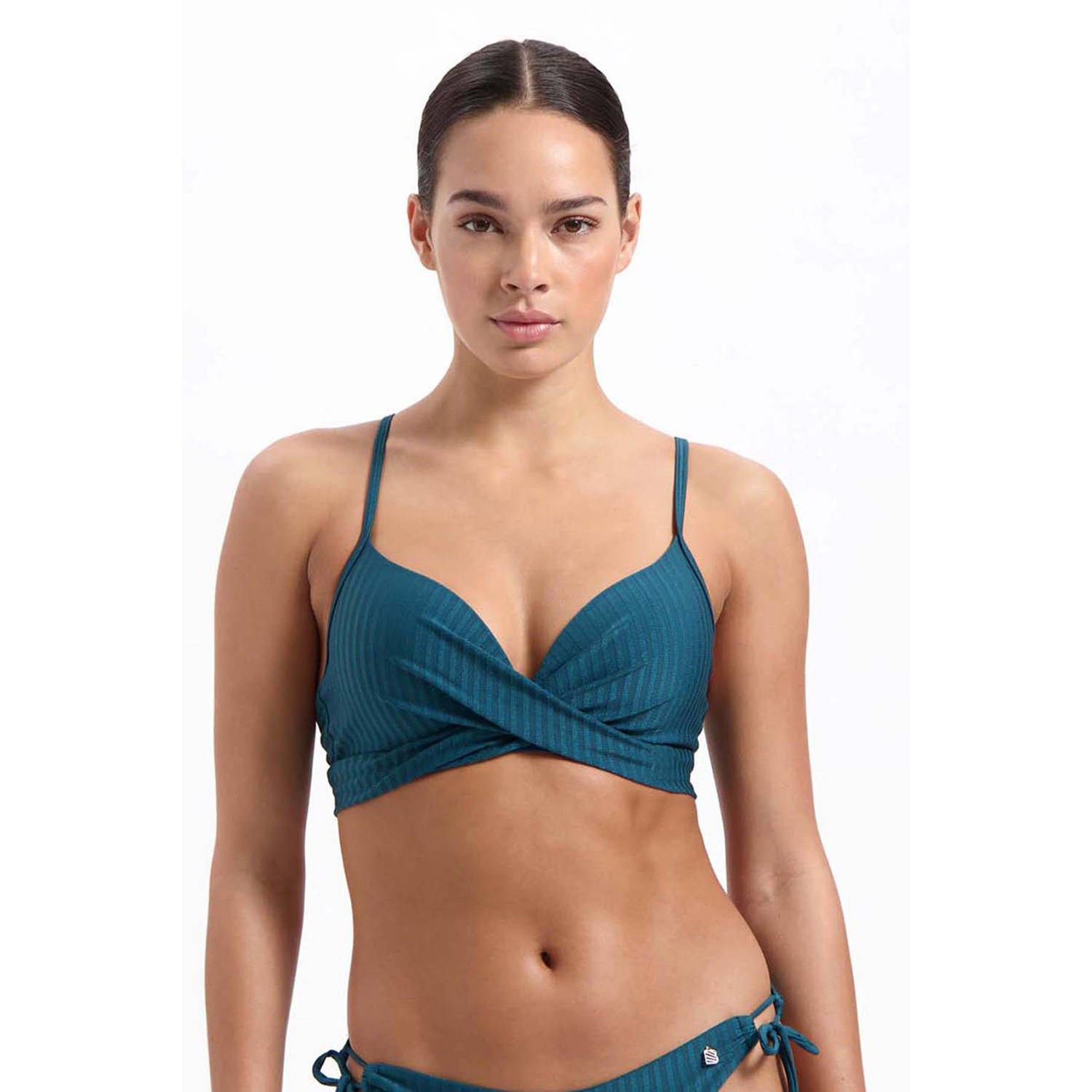 Beachlife voorgevormde beugel bikinitop met ribstructuur petrol