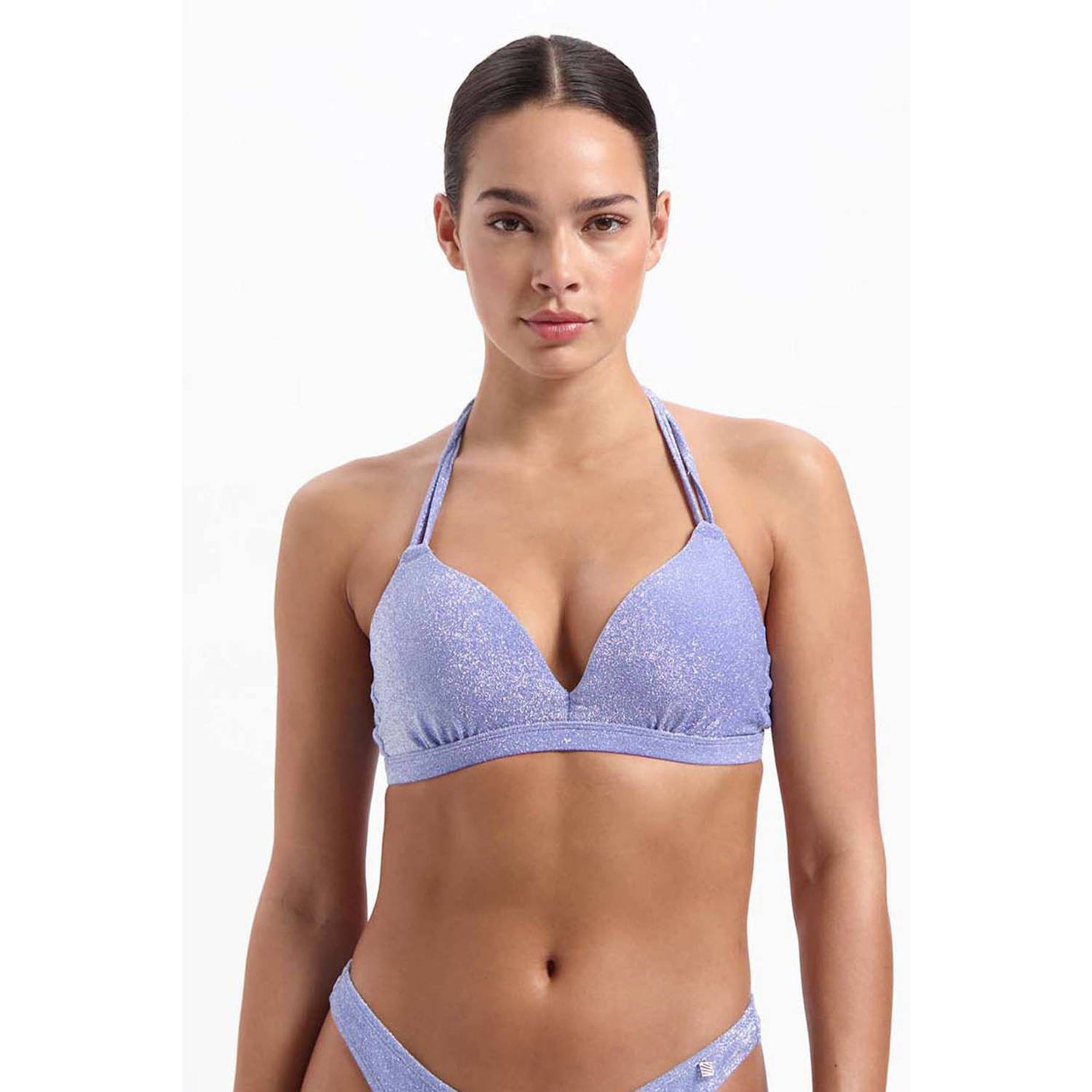Beachlife voorgevormde halter bikinitop met lurex lichtblauw