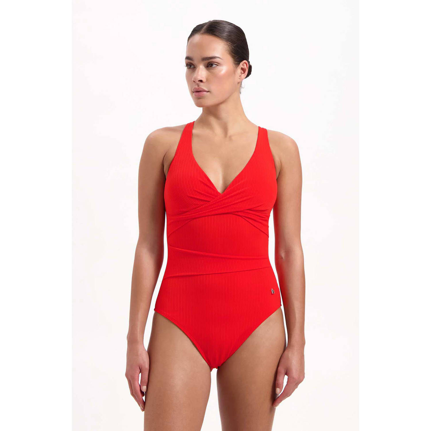 Beachlife halter badpak met ribstructuur rood