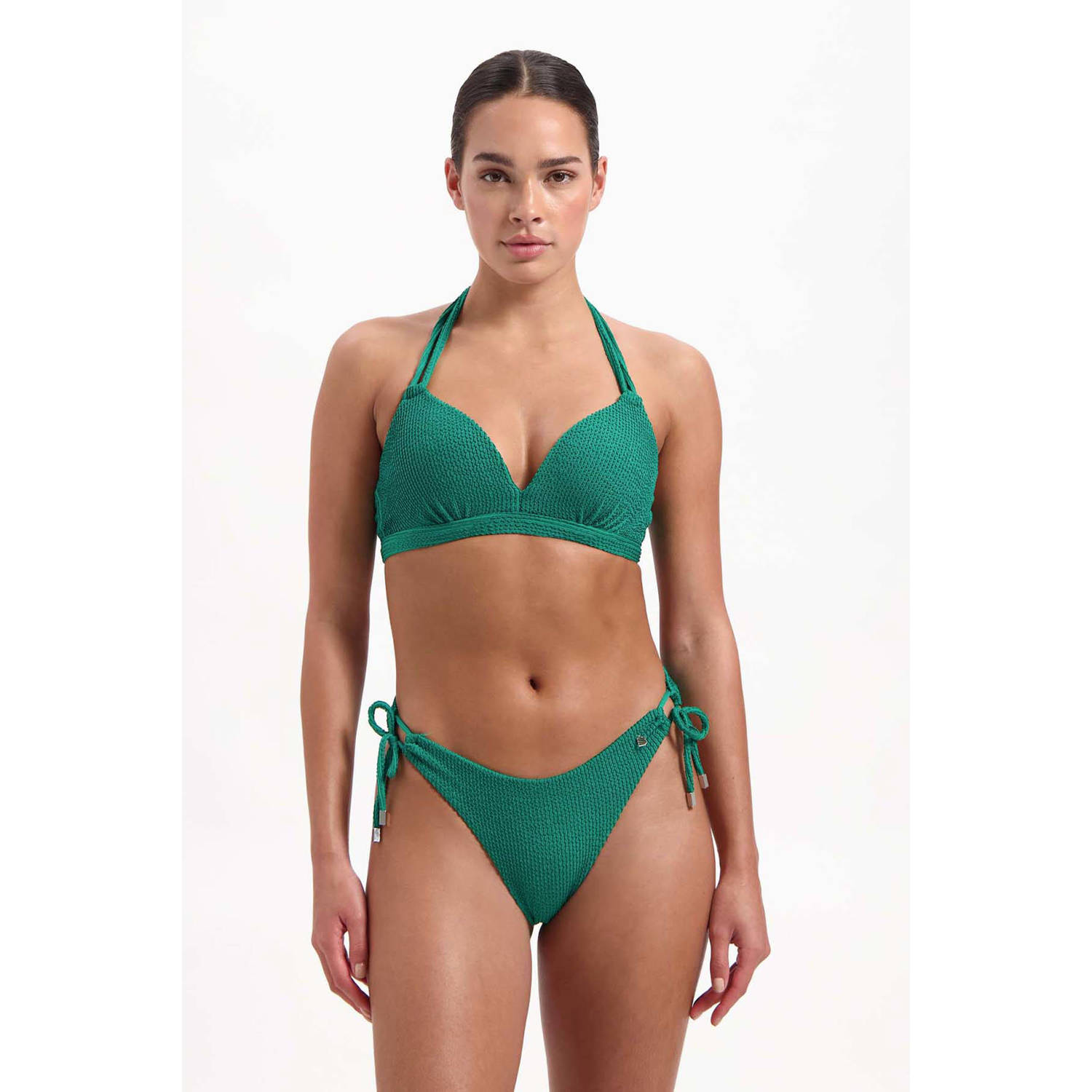 Beachlife voorgevormde halter bikinitop met textuur groen