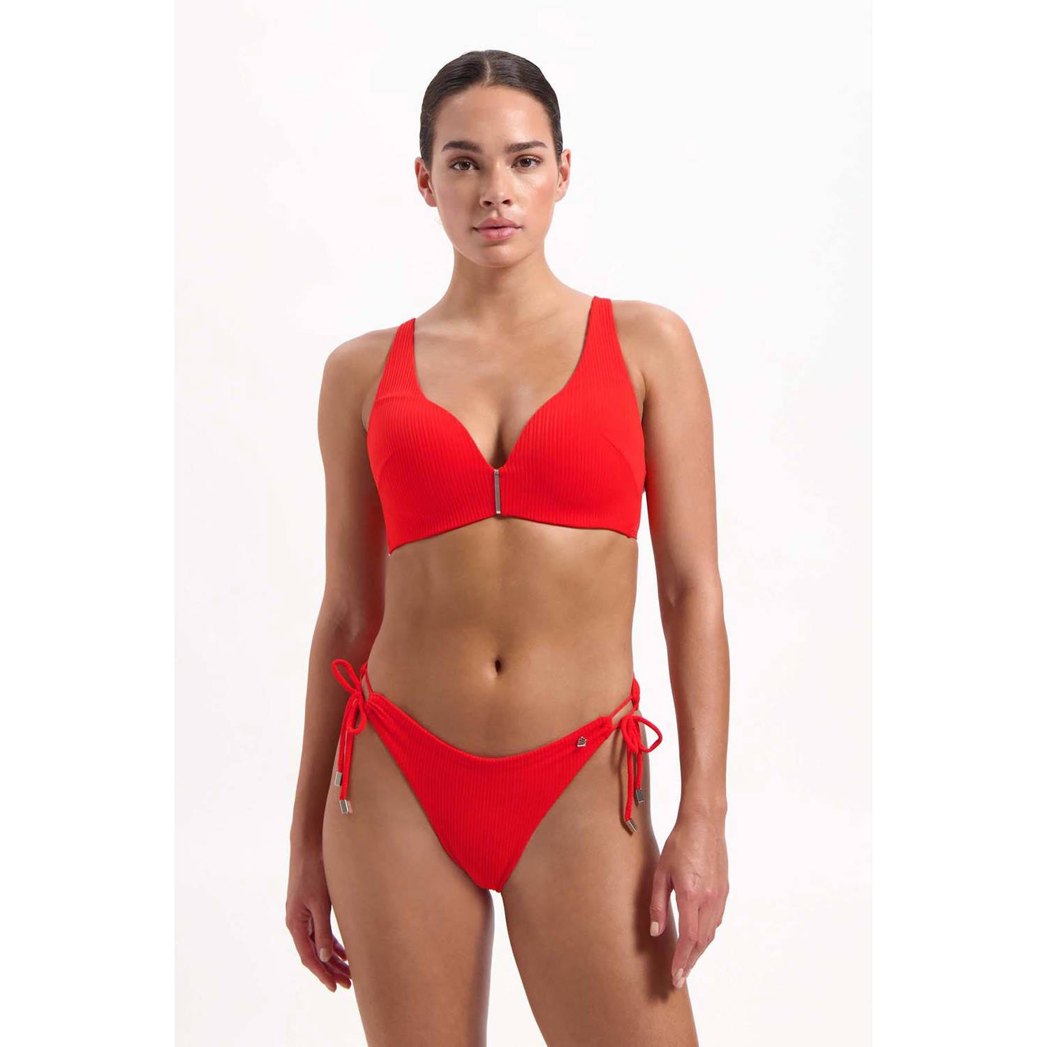 Beachlife strik bikinibroekje met ribstructuur rood