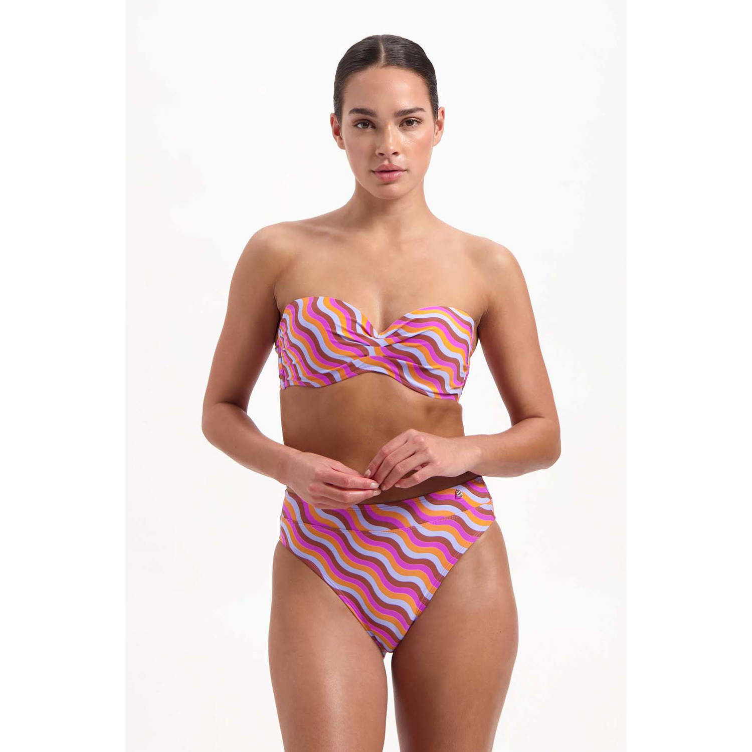 Beachlife voorgevormde strapless bandeau bikinitop roze lichtblauw oranje