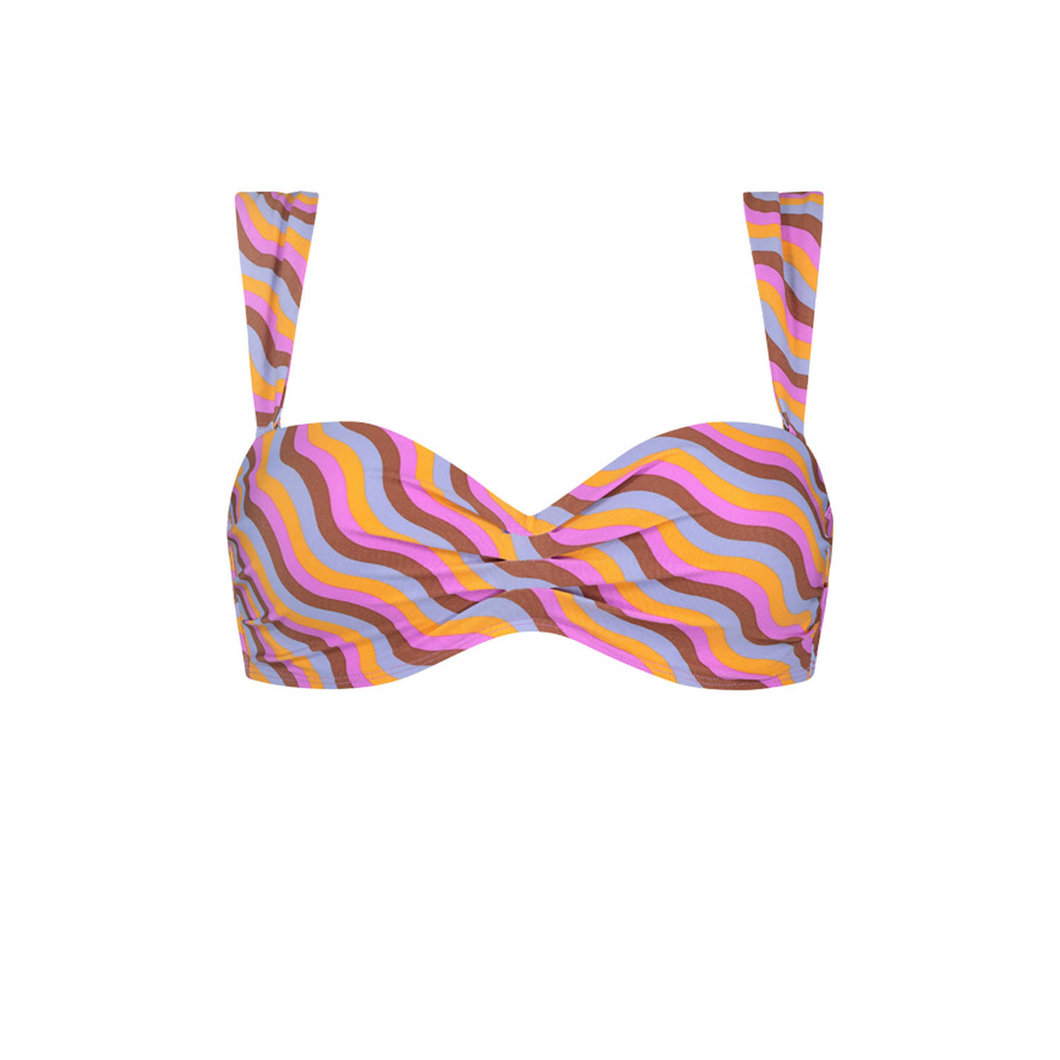 Beachlife voorgevormde strapless bandeau bikinitop roze lichtblauw oranje