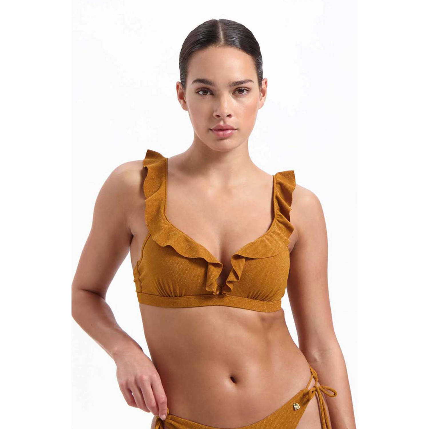 Beachlife voorgevormde beugel bikinitop met textuur oker