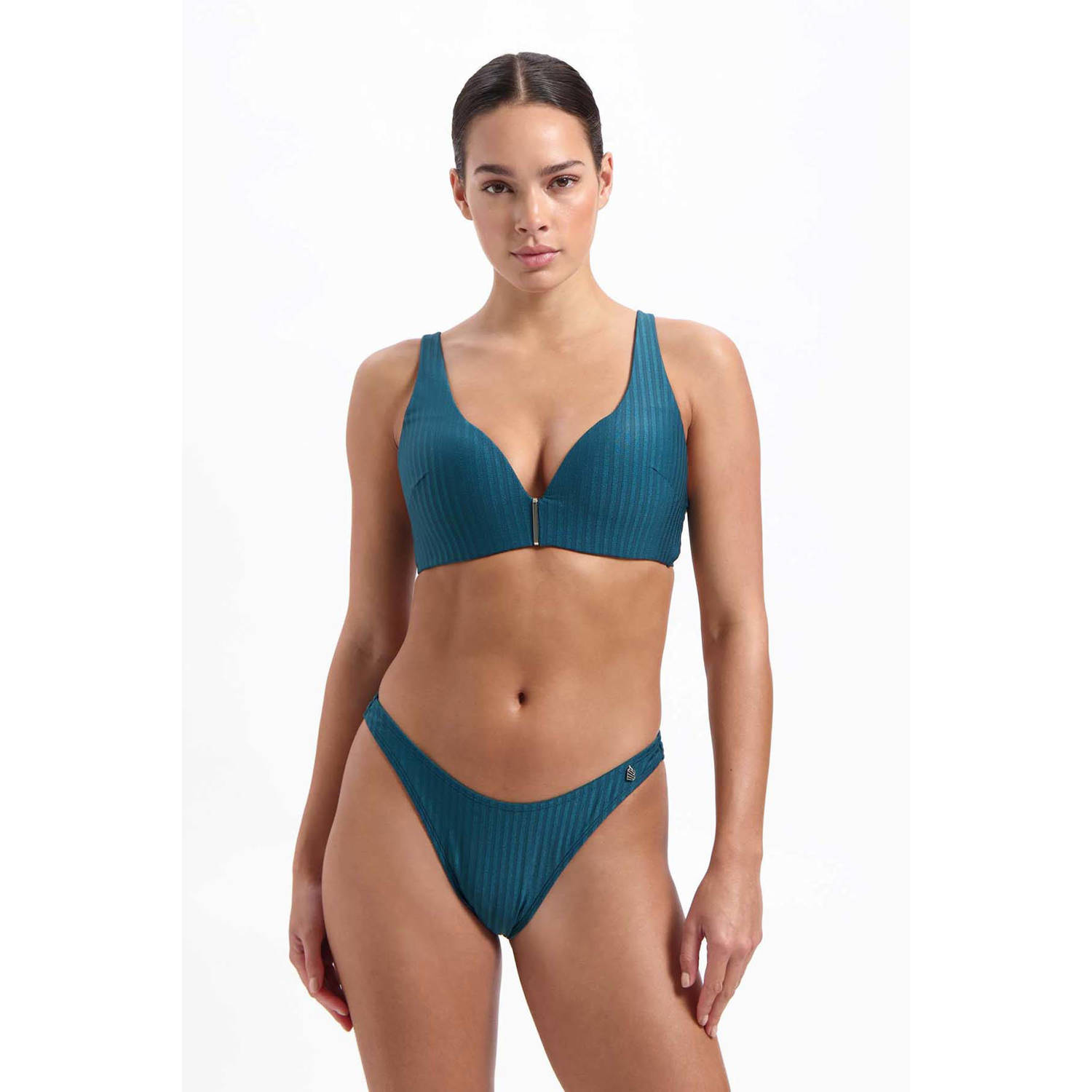 Beachlife high leg bikinibroekje met ribstructuur petrol