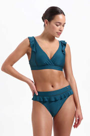 thumbnail: Beachlife voorgevormde bikinitop met ribstructuur en ruches petrol