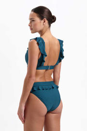 thumbnail: Beachlife voorgevormde bikinitop met ribstructuur en ruches petrol