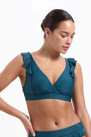 thumbnail: Beachlife voorgevormde bikinitop met ribstructuur en ruches petrol