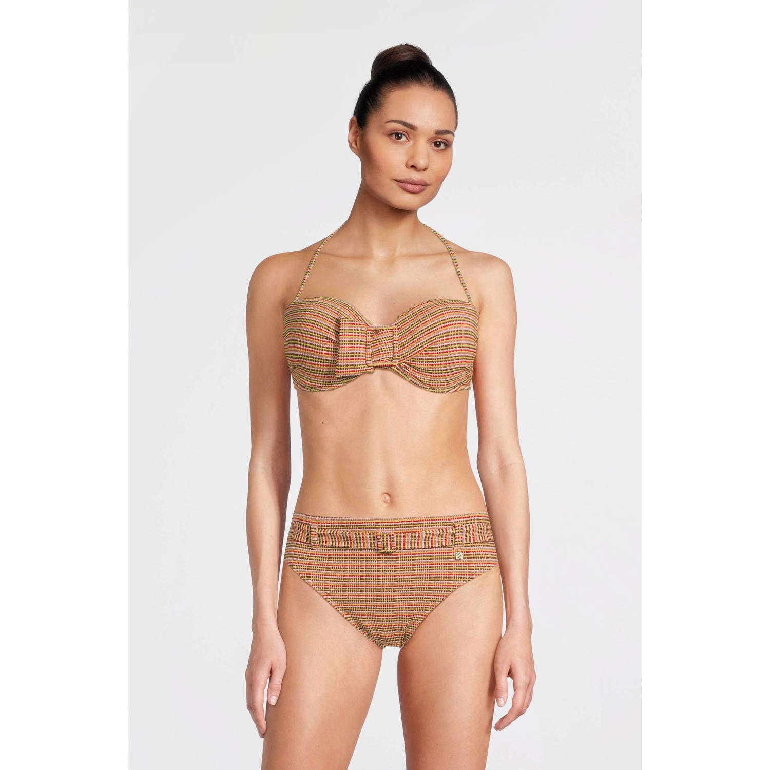 Beachlife voorgevormde strapless bandeau bikinitop met textuur roze rood bruin