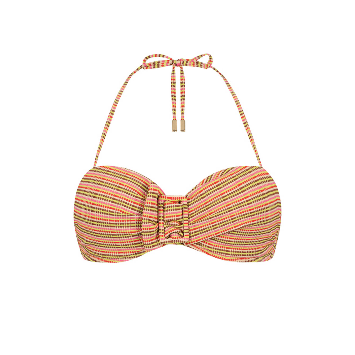 Beachlife voorgevormde strapless bandeau bikinitop met textuur roze rood bruin