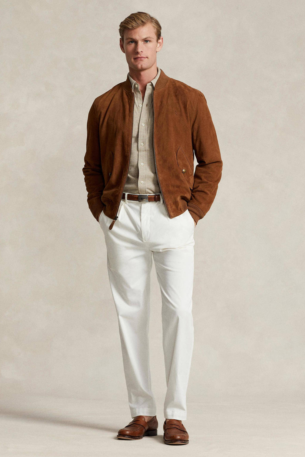 Polo Ralph Lauren gemêleerd regular fit overhemd tuscan beige heather