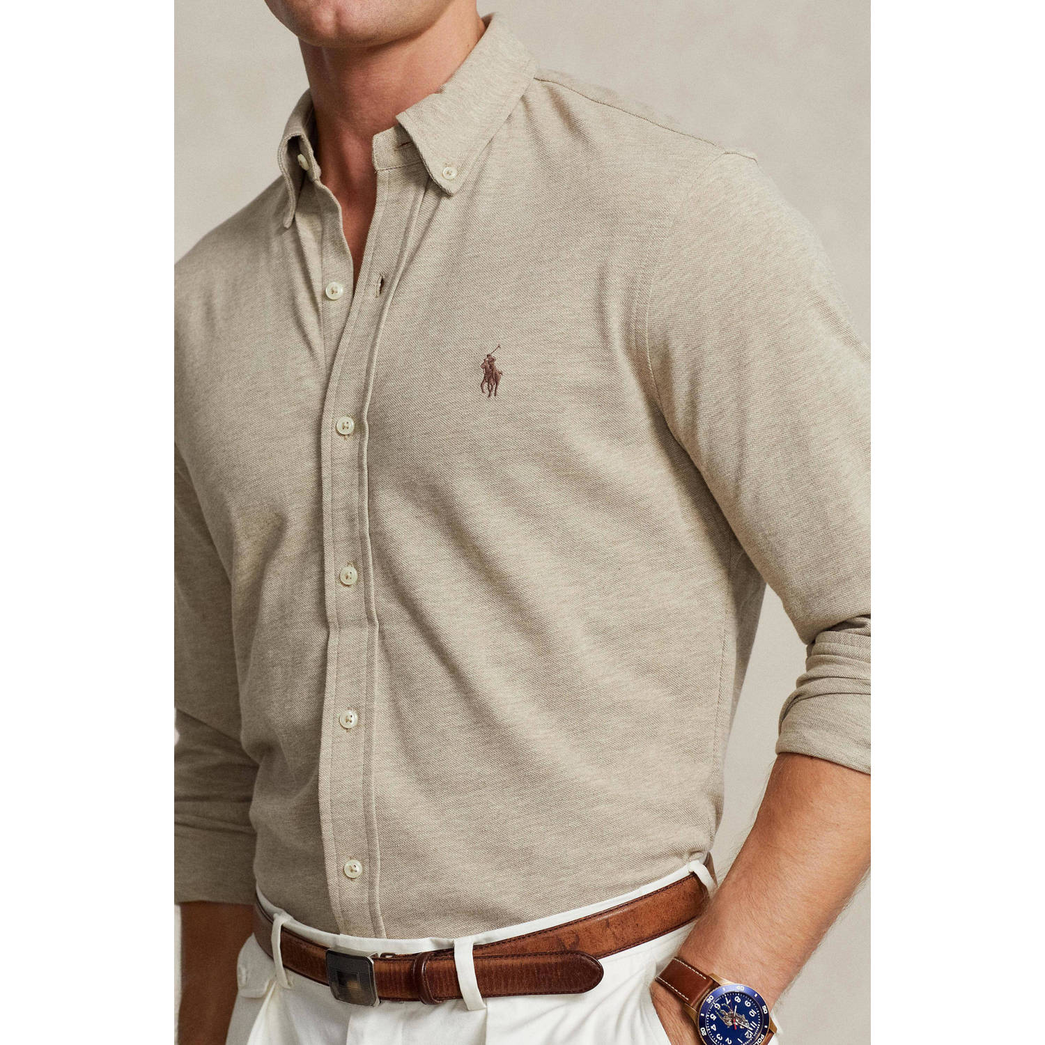 POLO Ralph Lauren gemêleerd regular fit overhemd tuscan beige heather