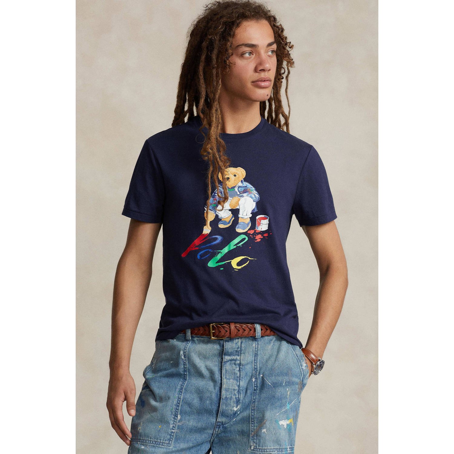 POLO Ralph Lauren slim fit T-shirt met printopdruk cruise navy paint bear