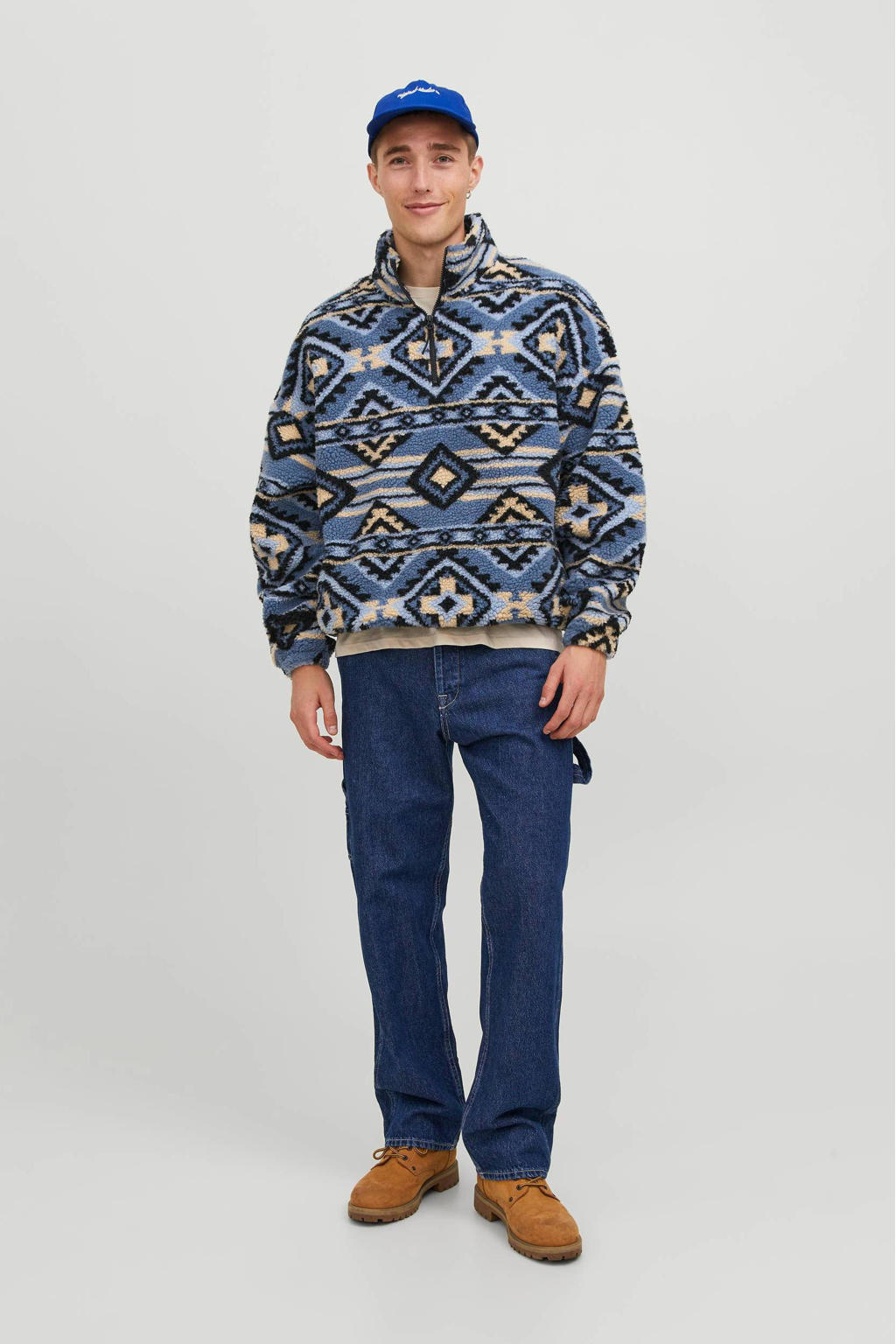 JACK & JONES ORIGINALS trui JORDIAMOND met all over print ashley blue