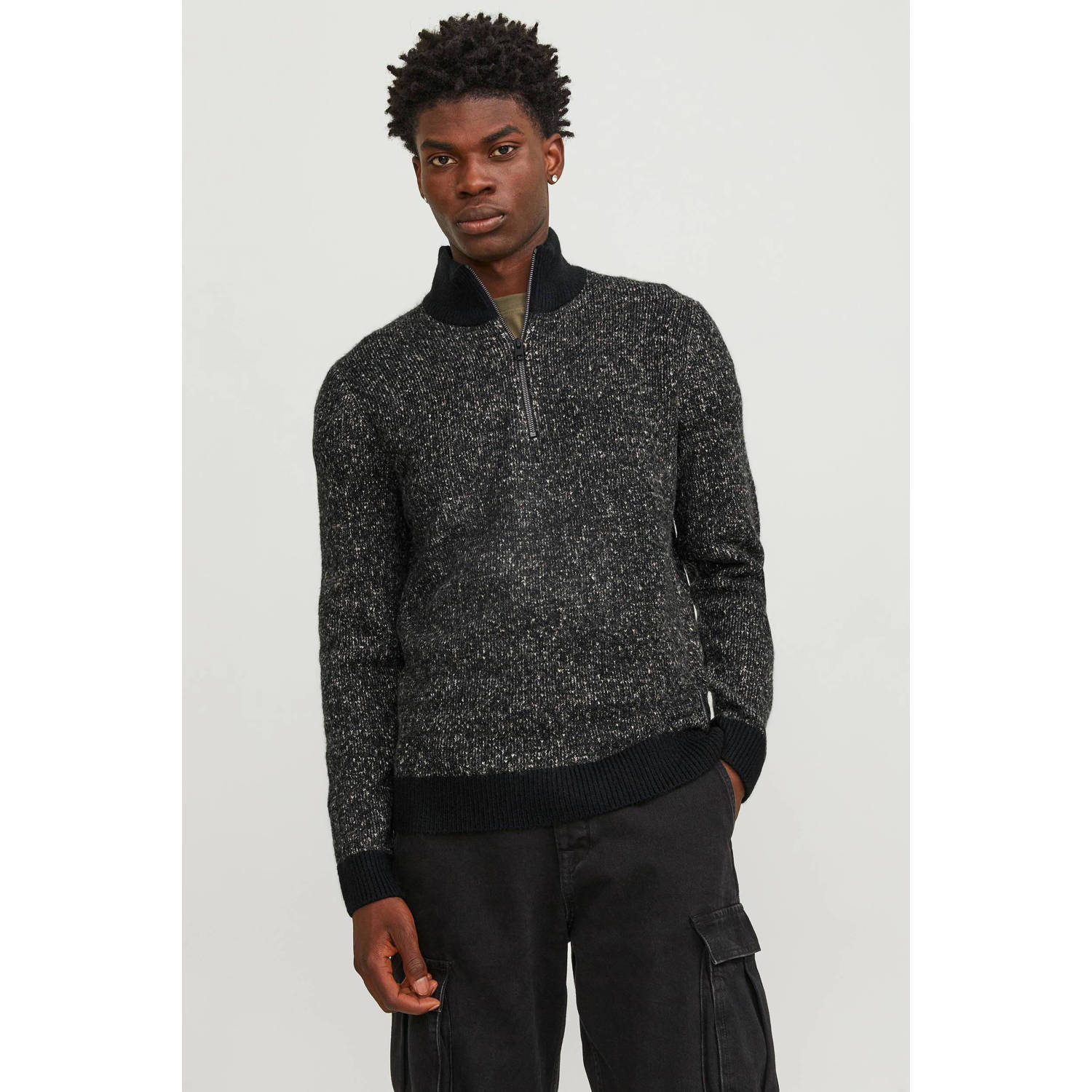 JACK & JONES CORE gemêleerde trui JCOSPACE van polyester zwart