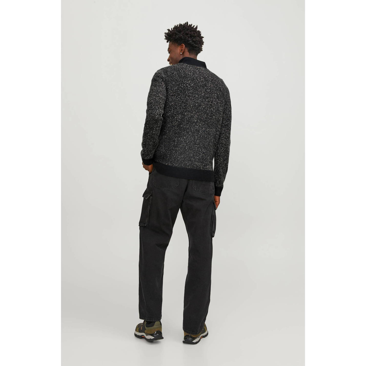 JACK & JONES CORE gemêleerde trui JCOSPACE van polyester zwart