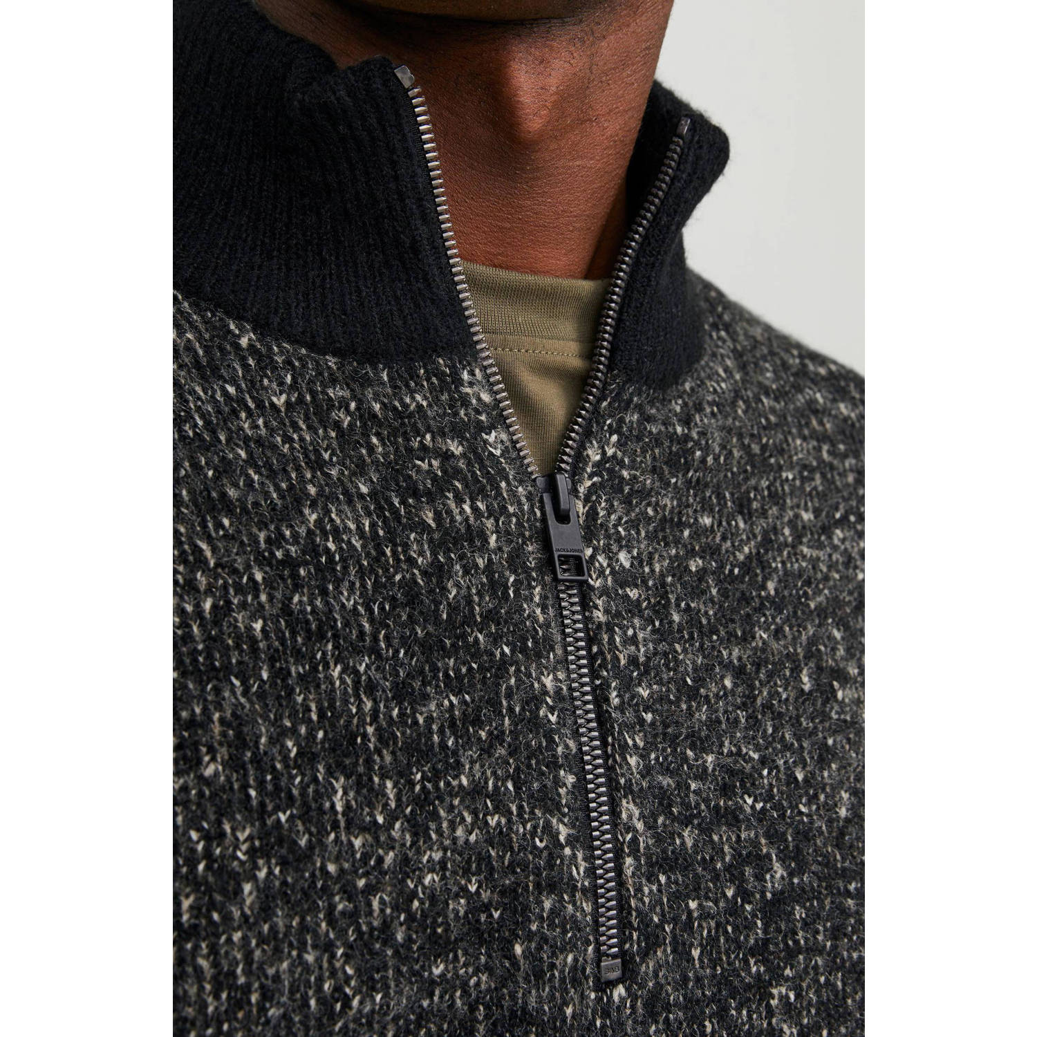 JACK & JONES CORE gemêleerde trui JCOSPACE van polyester zwart