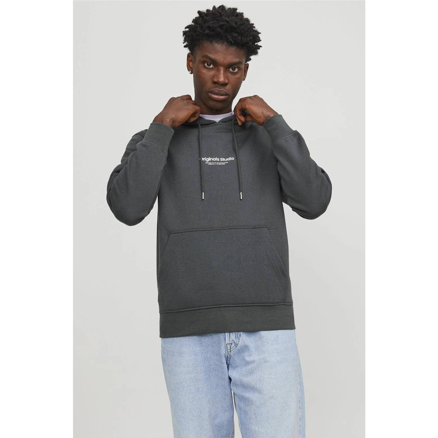 JACK & JONES ORIGINALS hoodie JORVESTERBRO met printopdruk asphalt