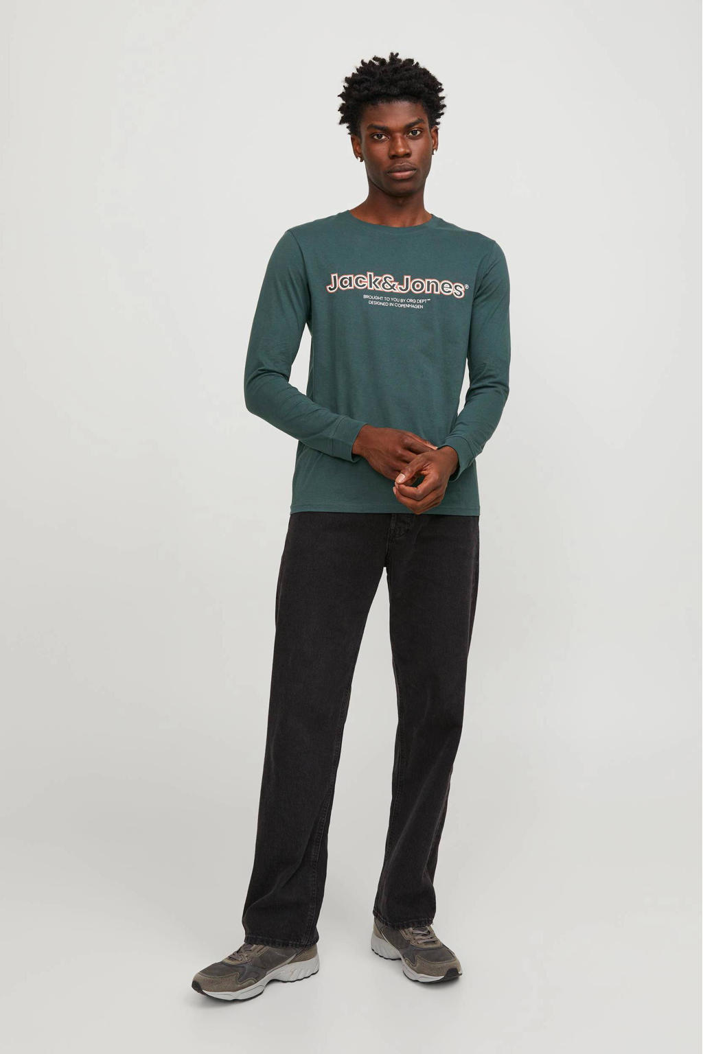 JACK & JONES ORIGINALS regular fit longsleeve JORLAKEWOOD met printopdruk groen