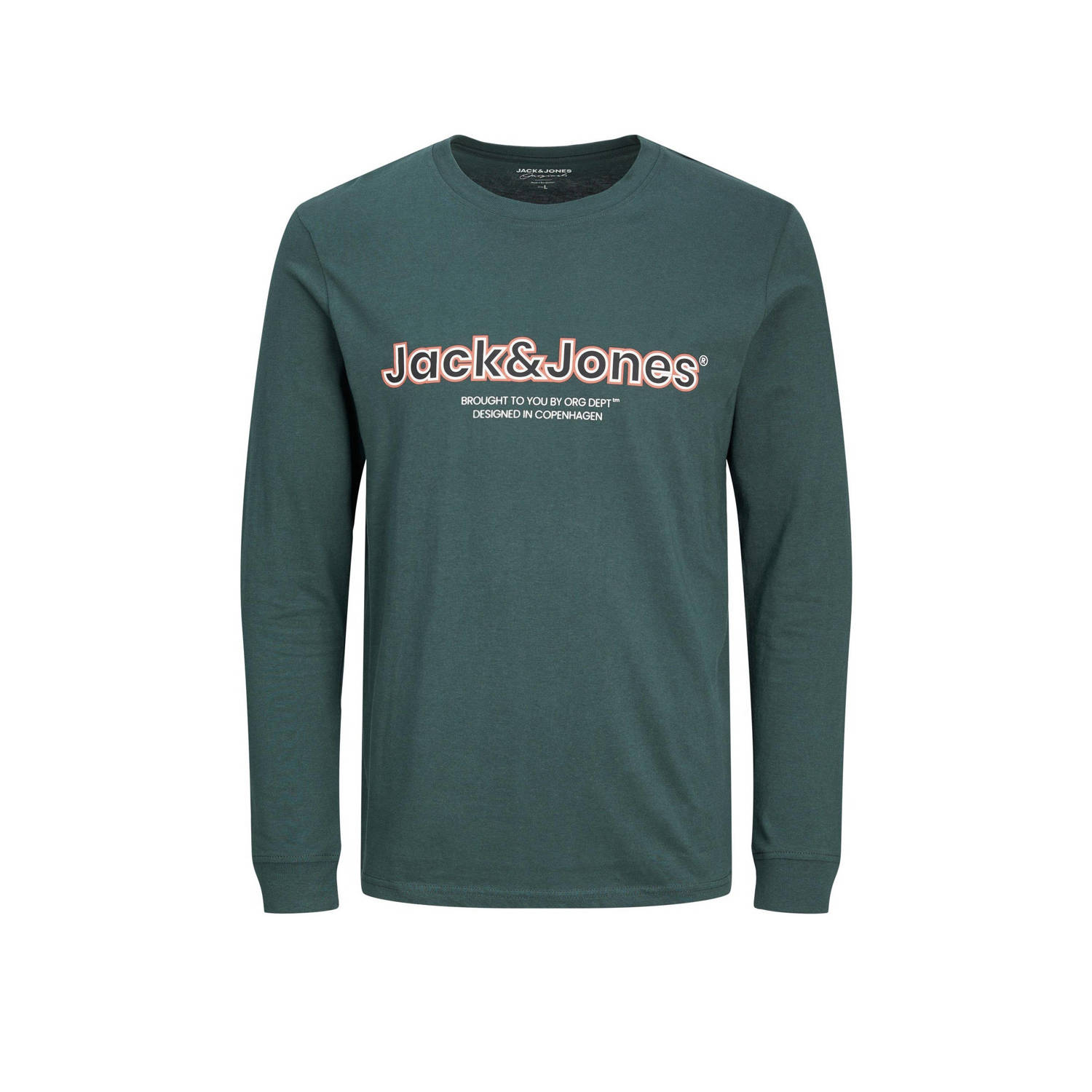 JACK & JONES ORIGINALS regular fit longsleeve JORLAKEWOOD met printopdruk groen