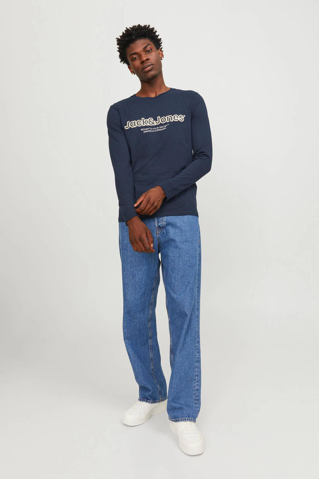 JACK & JONES ORIGINALS regular fit longsleeve JORLAKEWOOD met printopdruk blauw