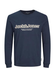 thumbnail: Blauwe heren JACK & JONES ORIGINALS regular fit longsleeve van katoen met printopdruk, lange mouwen en ronde hals