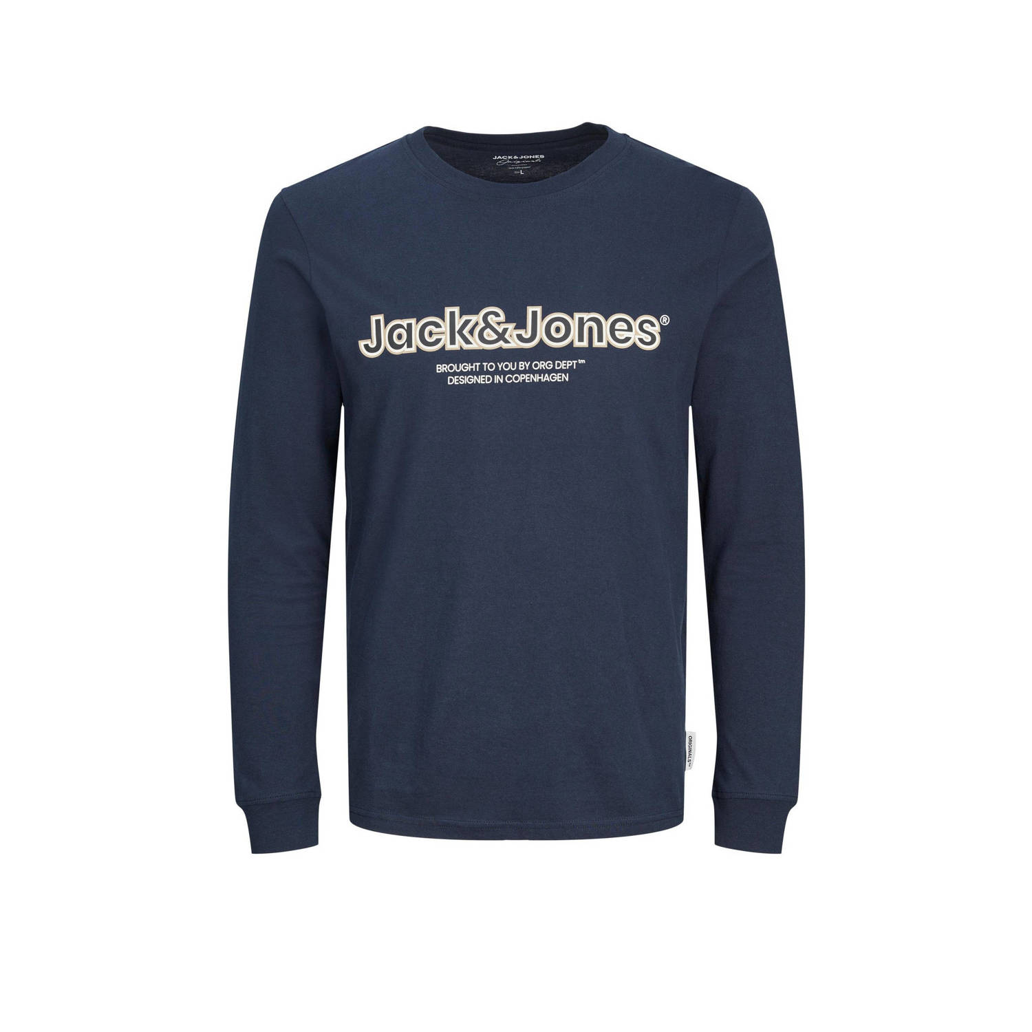 JACK & JONES ORIGINALS regular fit longsleeve JORLAKEWOOD met printopdruk blauw