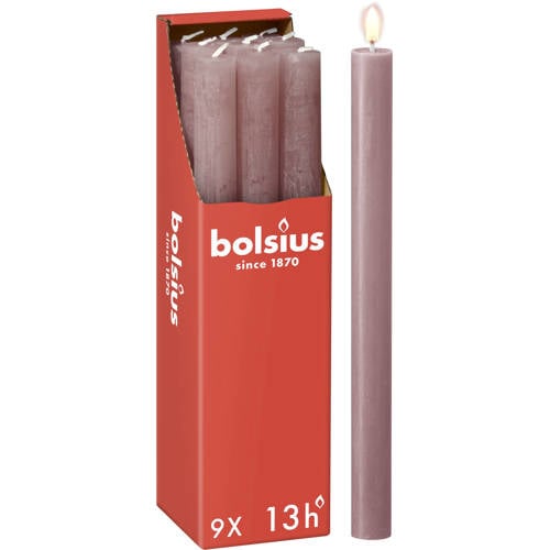 Bolsius dinerkaars Rustiek (Ø2,3x27 cm) (set van 9) - Oud Roze