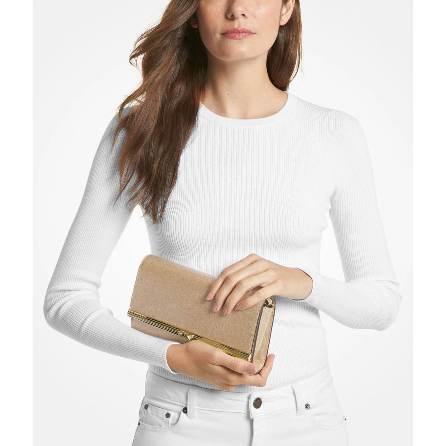 Michael Kors metallic leren clutch Mona goudkleurig