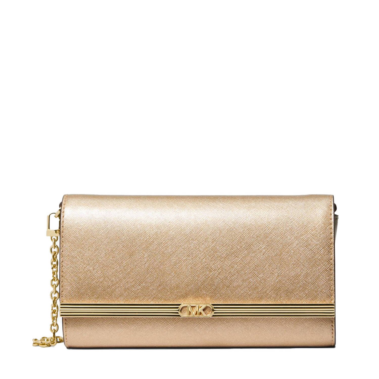 Michael Kors Mona Leren Clutch met Logo Sluiting Beige Dames