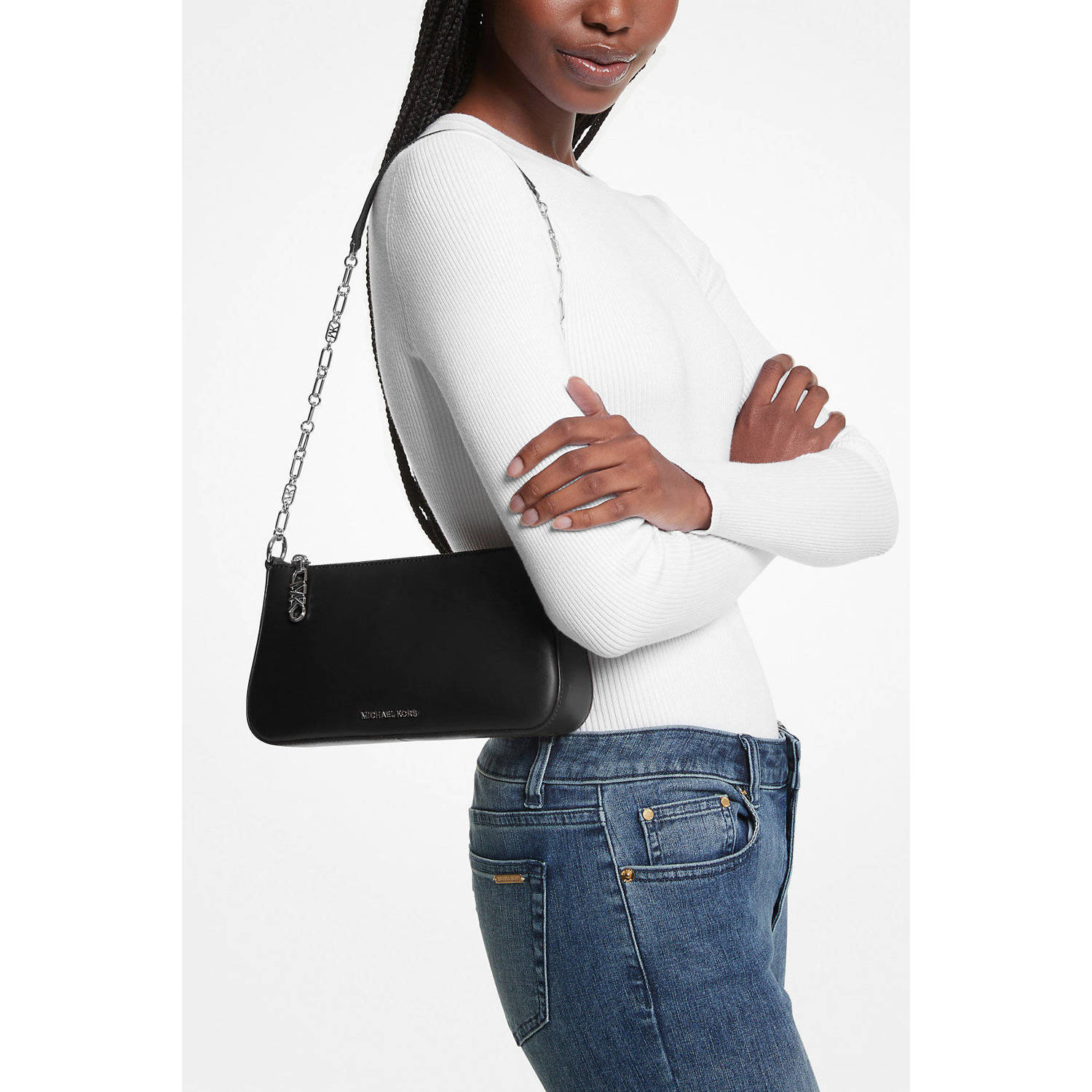 Michael Kors leren schoudertas Empire zwart