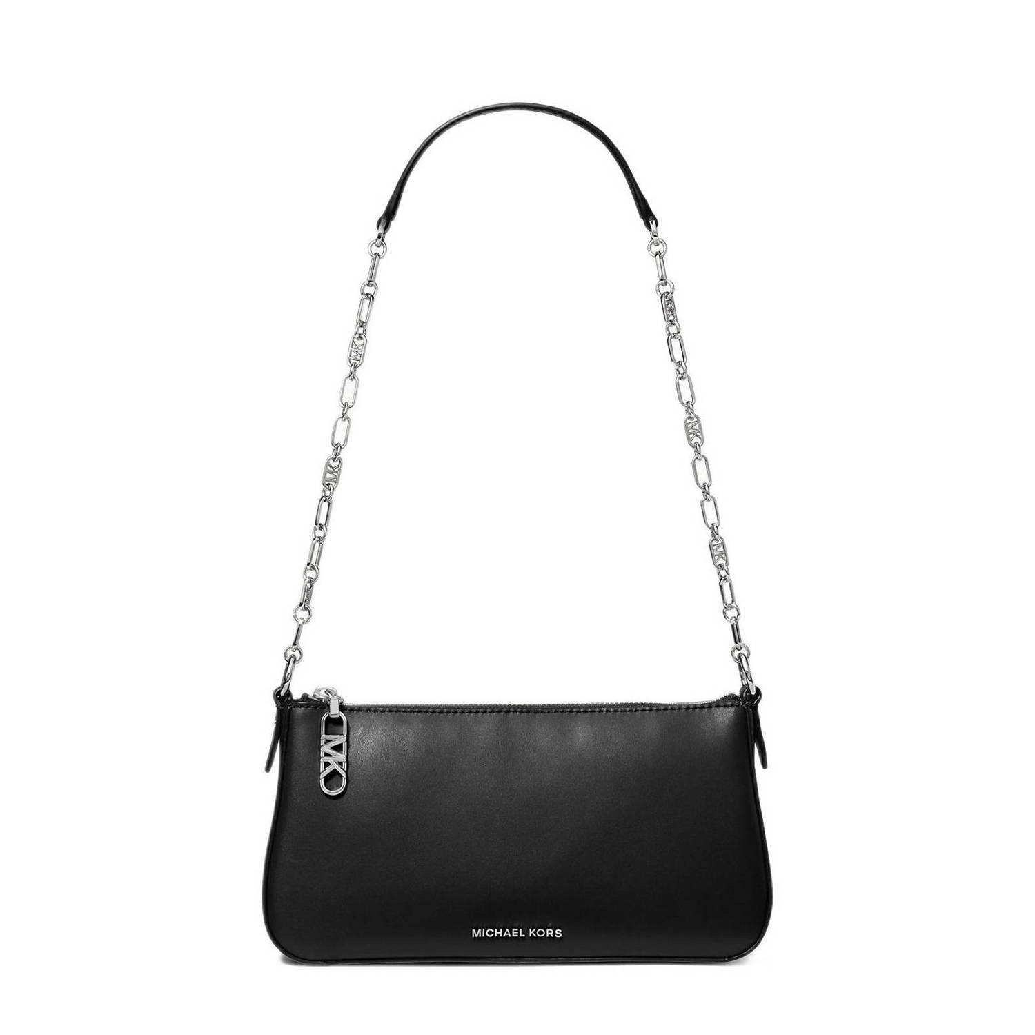 Michael Kors Empire Leren Clutch Tas met Verstelbare Schouderband Black Dames