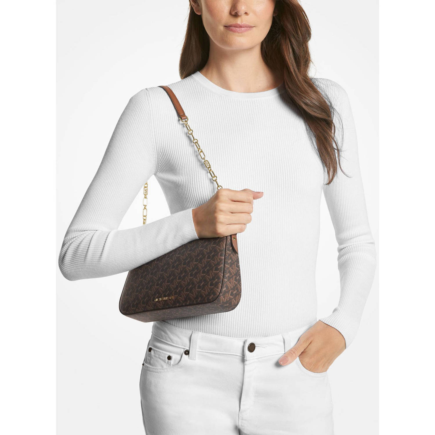 Michael Kors schoudertas Empire met logoprint donkerbruin