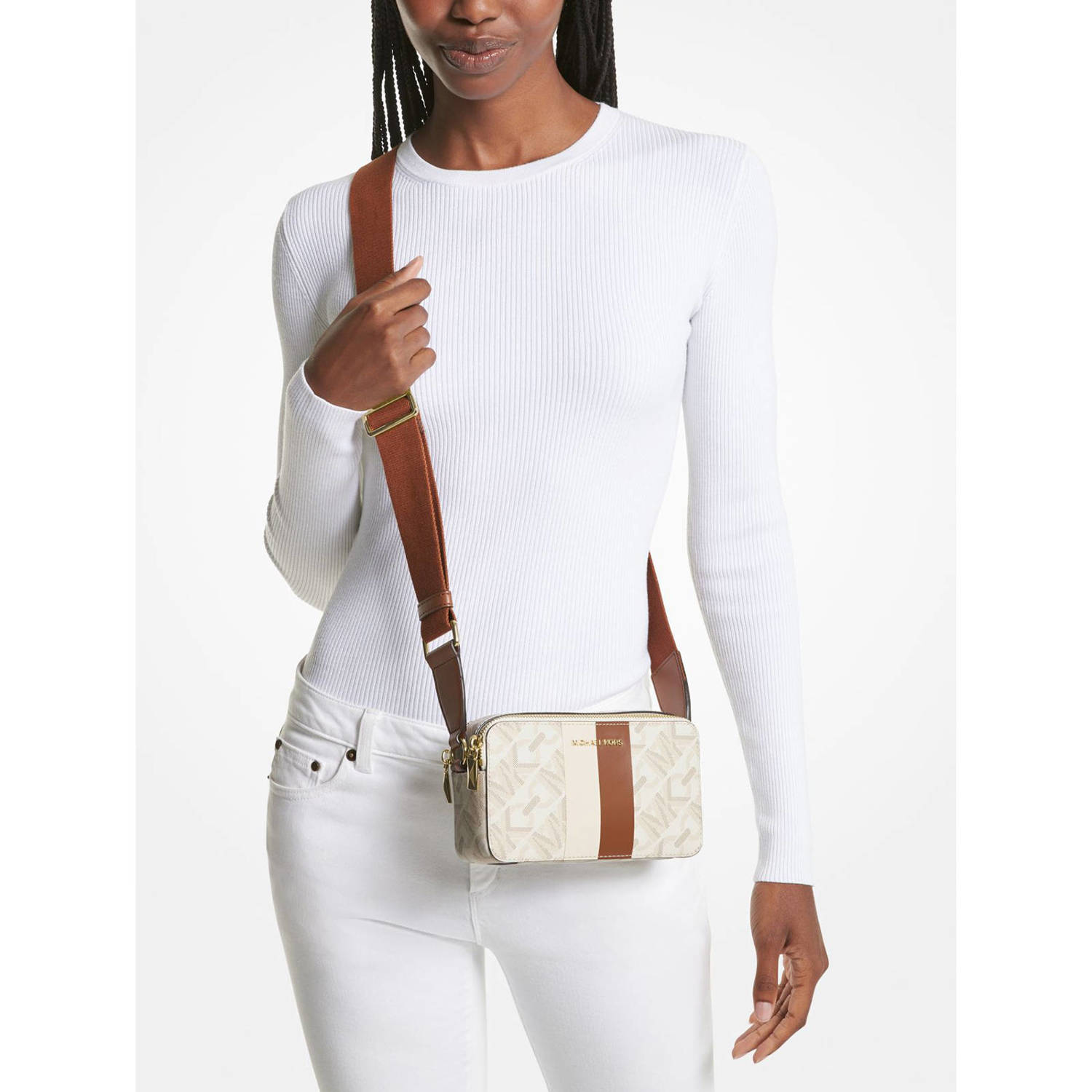 Michael Kors crossbody tas Jet Set Small met logoprint ecru