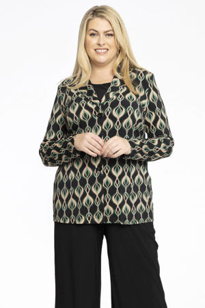getailleerde blazer met all over print zwart/groen/ecru