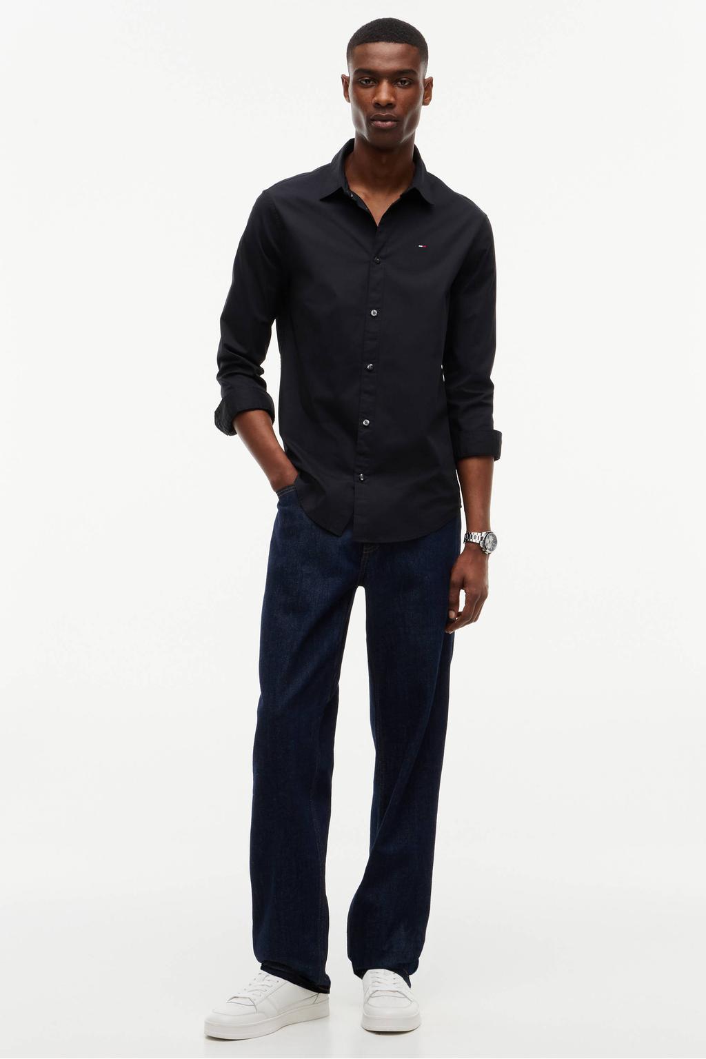 Tommy Jeans slim fit overhemd met katoen zwart