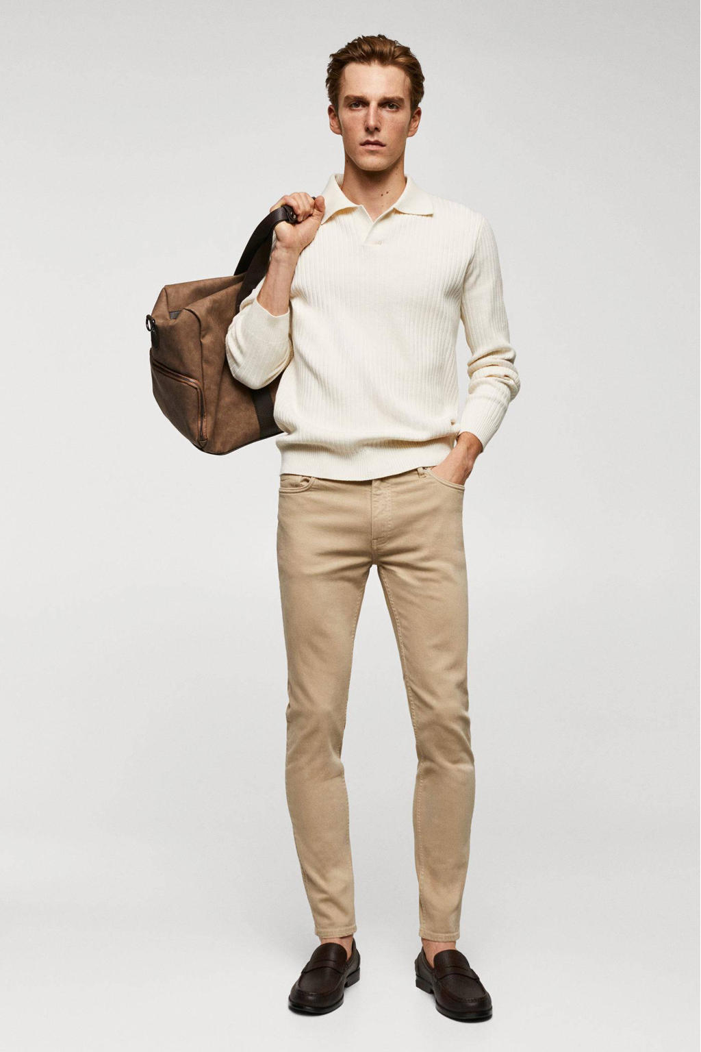Mango Man slim fit broek lichtbeige