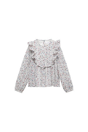 gebloemde blouse wit/rood/blauw