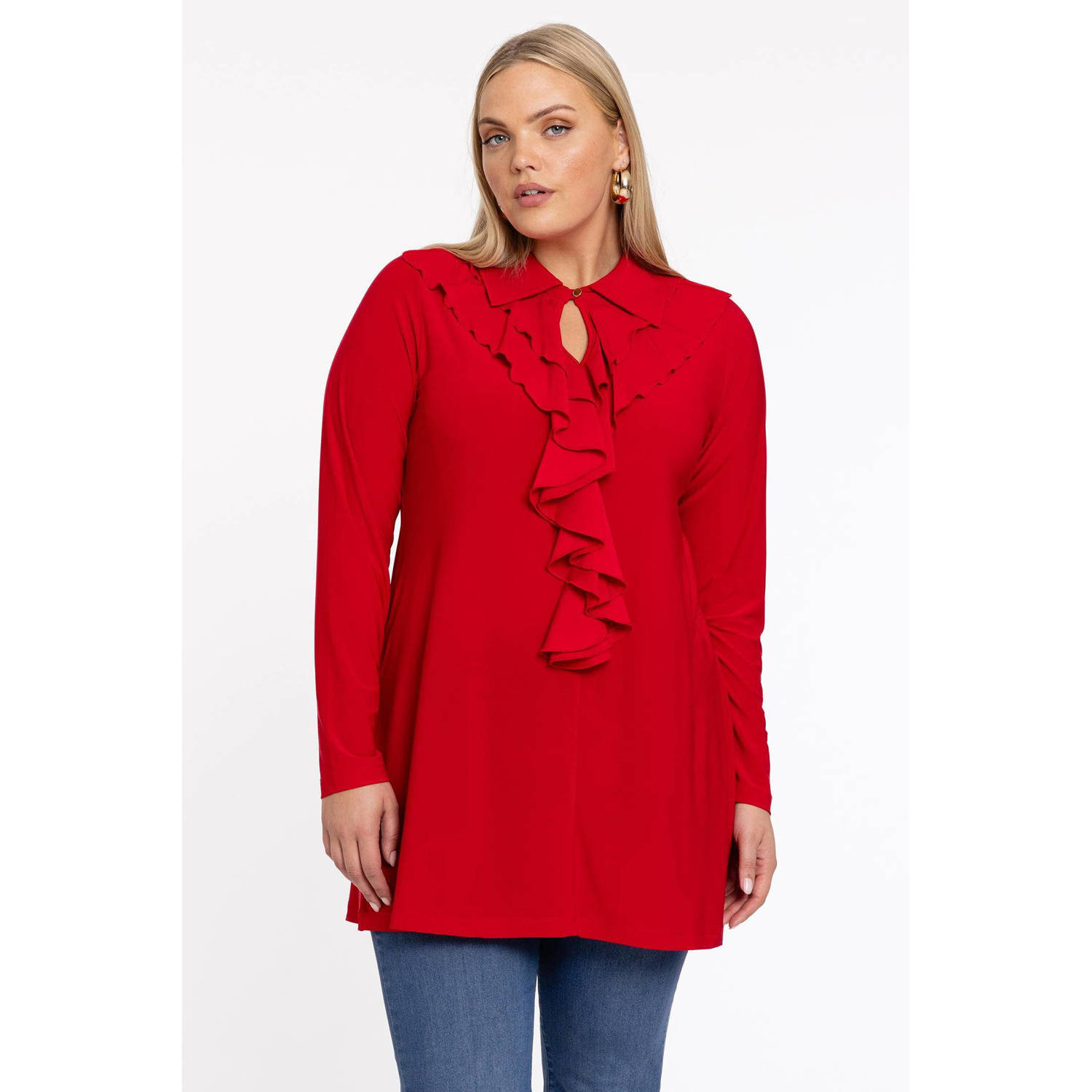 YOEK top DOLCE van travelstof rood