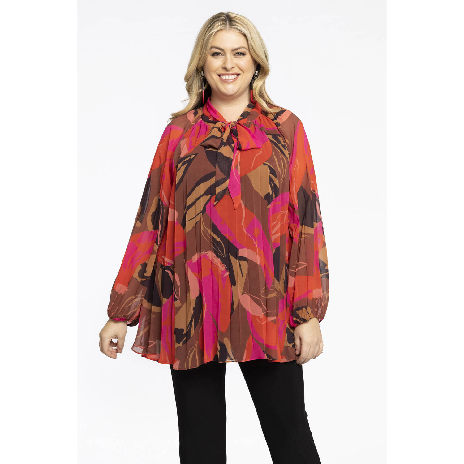 Yoek tuniek met all over print roze rood bruin