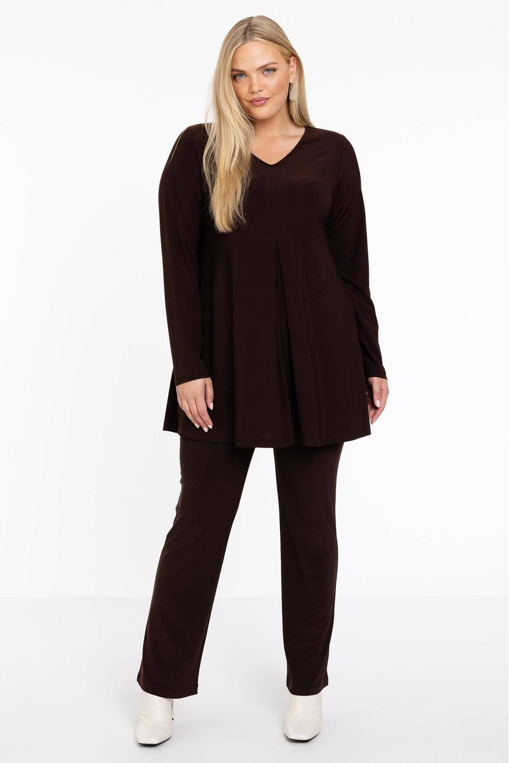 YOEK top DOLCE van travelstof bruin