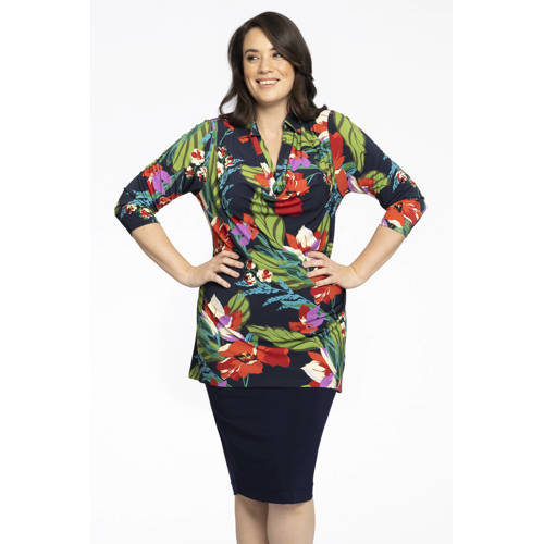 YOEK top DOLCE van travelstof donkerblauw/groen/rood