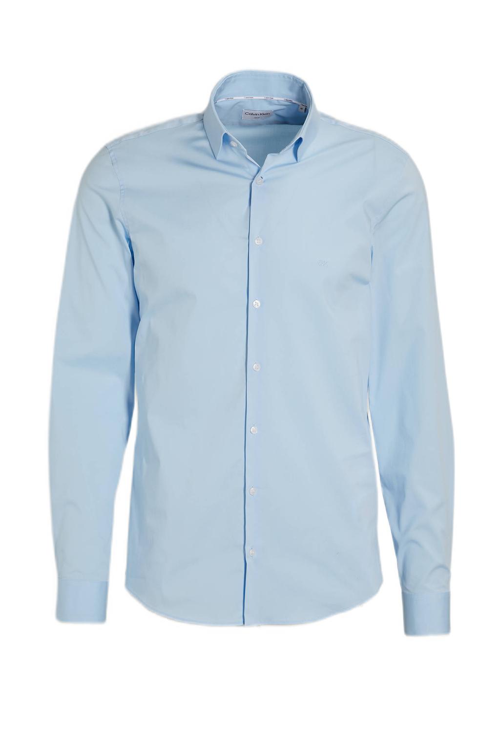 Lichtblauwe heren Calvin Klein slim fit overhemd van katoen met lange mouwen en klassieke kraag