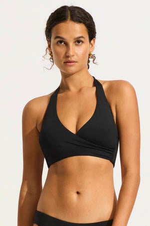 voorgevormde halter bikinitop E-cup zwart
