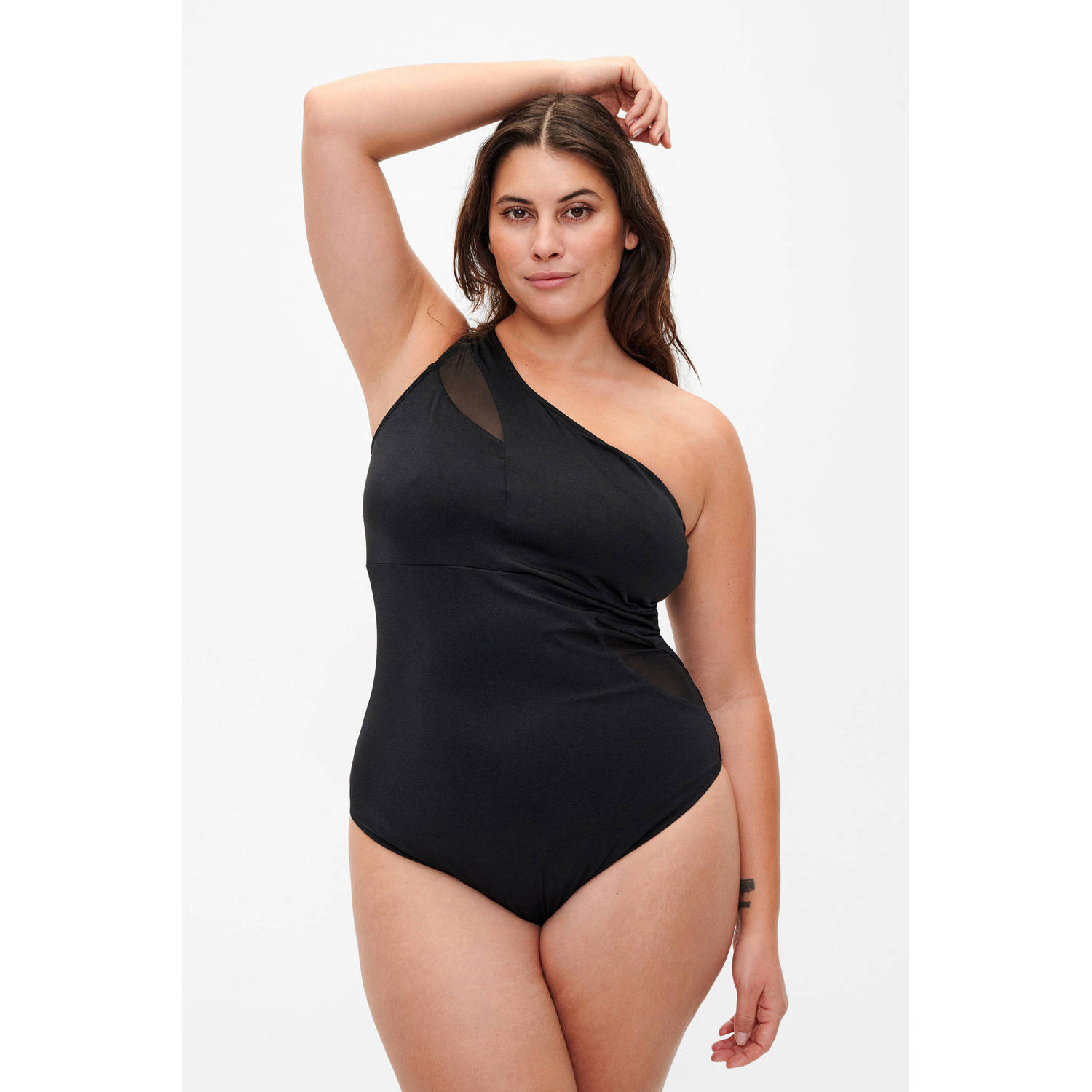 Zizzi corrigerend one shoulder badpak SMOD zwart