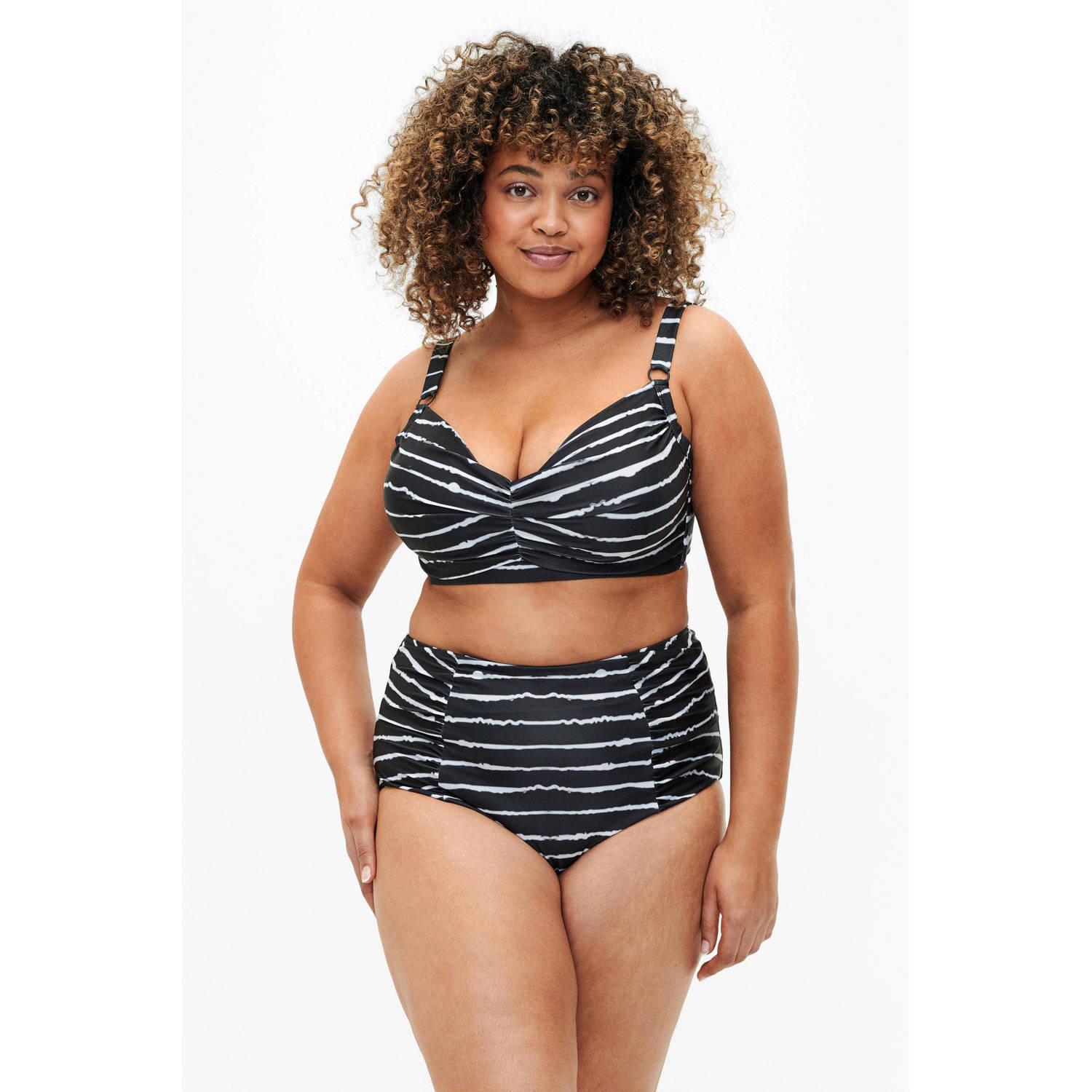 Zizzi high waist bikinibroekje STANIA zwart wit