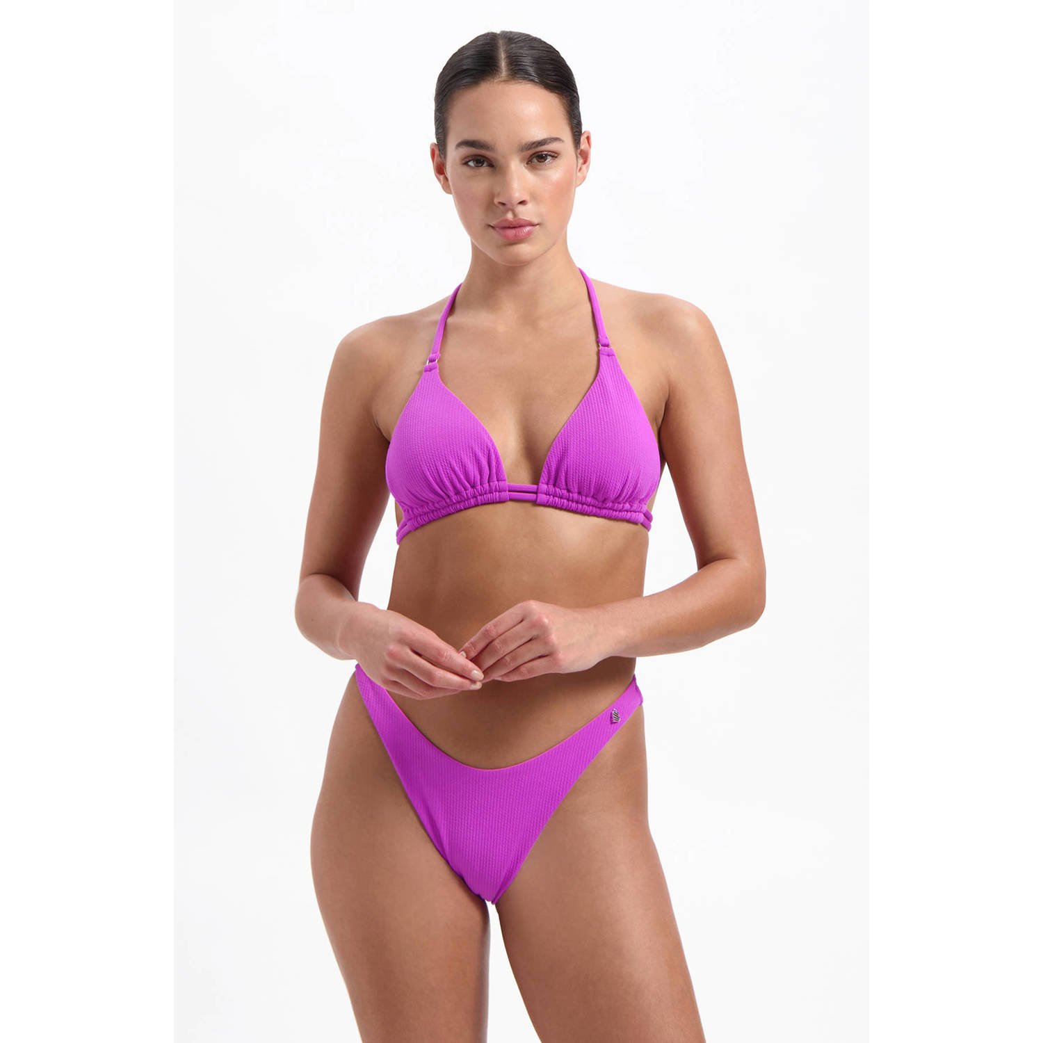Beachlife voorgevormde triangel bikinitop met ribstructuur paars
